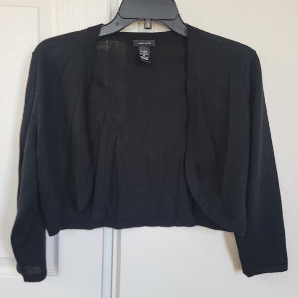 Only Mine Merino Wool Crop 3/4 Sleeve Open Front Cardigan Knit Sz Med Balletcore - Picture 1 of 9